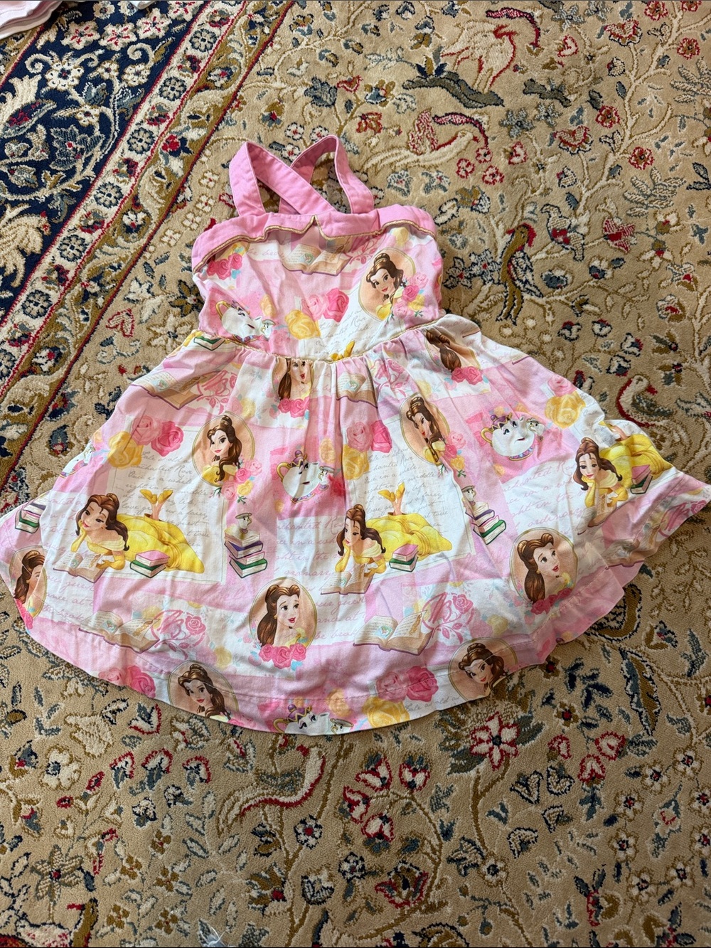 Disney Girls' Pink Belle & Tea Time Print Sundress